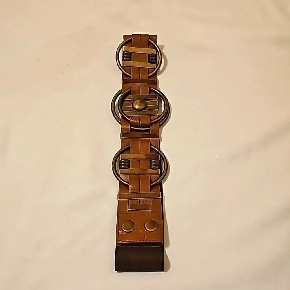 Chico's Faux Leather Jeweled Belt Size‎ S bronze, dark brown and caramel